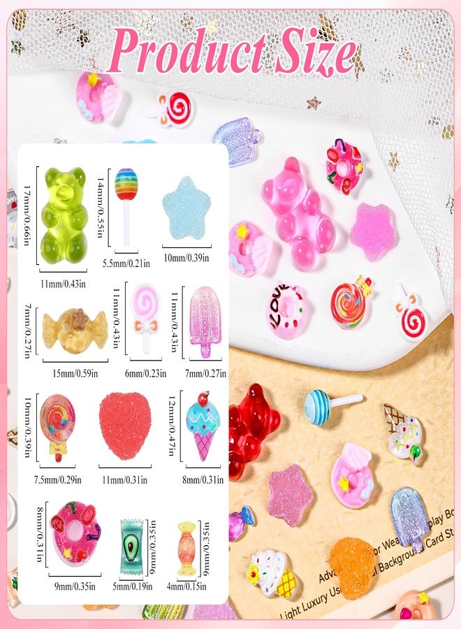 editTime 3D Candy Nail Charms, Multi Color Sweet Lollipop Donuts Doughnut Gummy Star Heart Bears Cute Candy Jewelry Nail Charms with Pickup Tools for Nail Art DIY Decorations Design - Image 3